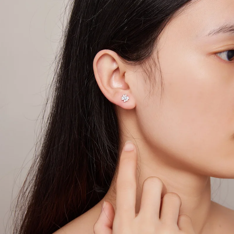 (imagem para) Brincos de Argola Estilo Pandora com Flor - SCE1572 - Visualizar 6