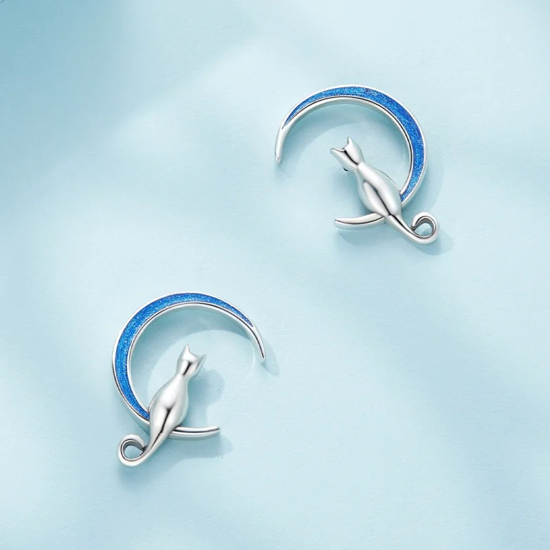 (imagem para) Brincos de Argola Estilo Pandora com Gato e Lua - SCE1609 - Visualizar 3