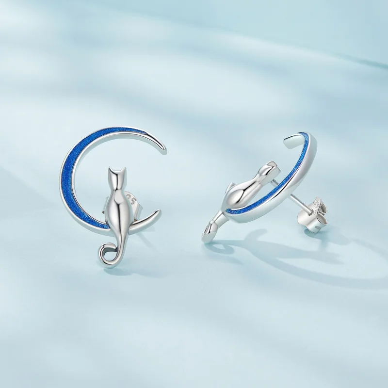 (imagem para) Brincos de Argola Estilo Pandora com Gato e Lua - SCE1609 - Visualizar 4
