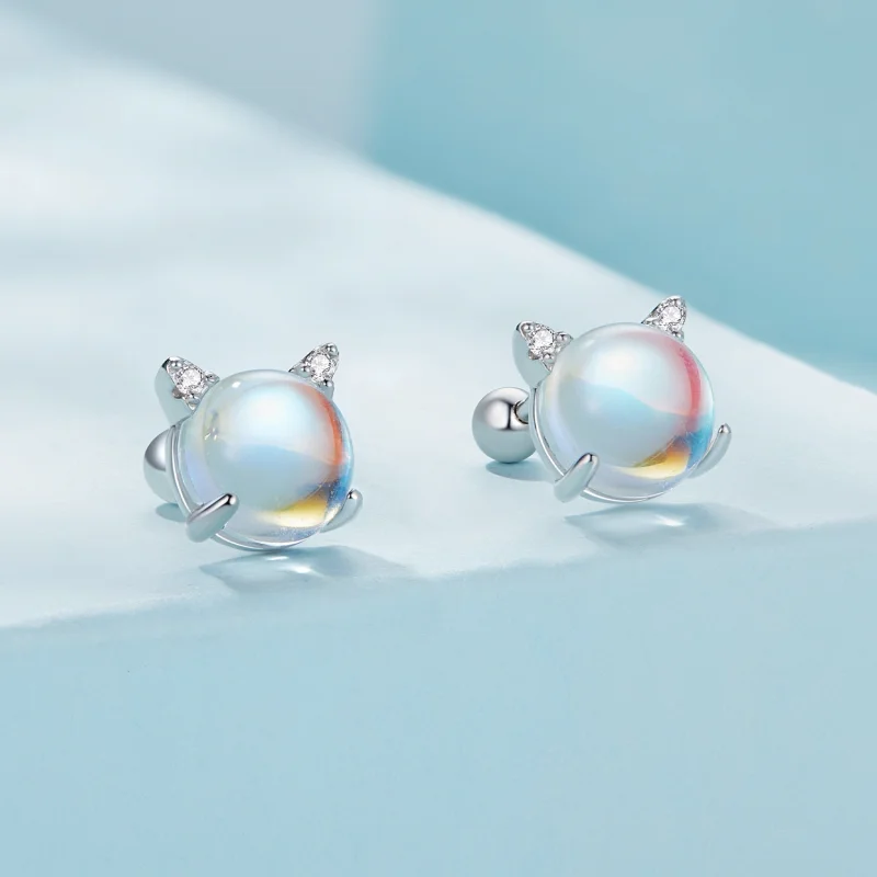 (imagem para) Brincos de Argola Estilo Pandora com Gato e Pedra da Lua - SCE1622 - Visualizar 2