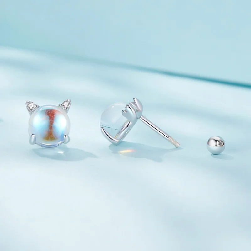 (imagem para) Brincos de Argola Estilo Pandora com Gato e Pedra da Lua - SCE1622 - Visualizar 3