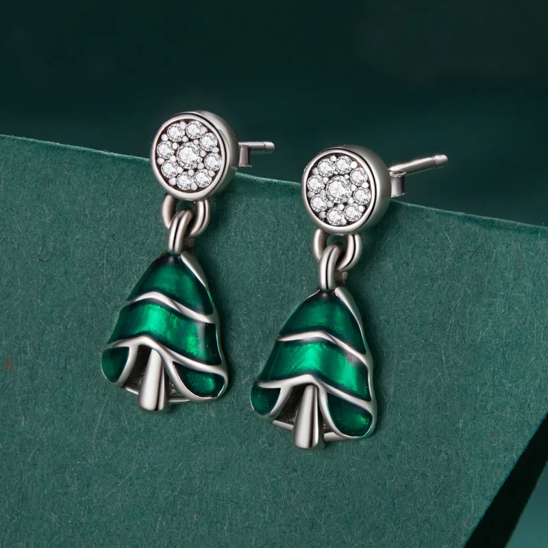 (imagem para) Brincos de Argola Estilo Pandora com Árvore de Natal - BSE919 - Visualizar 2