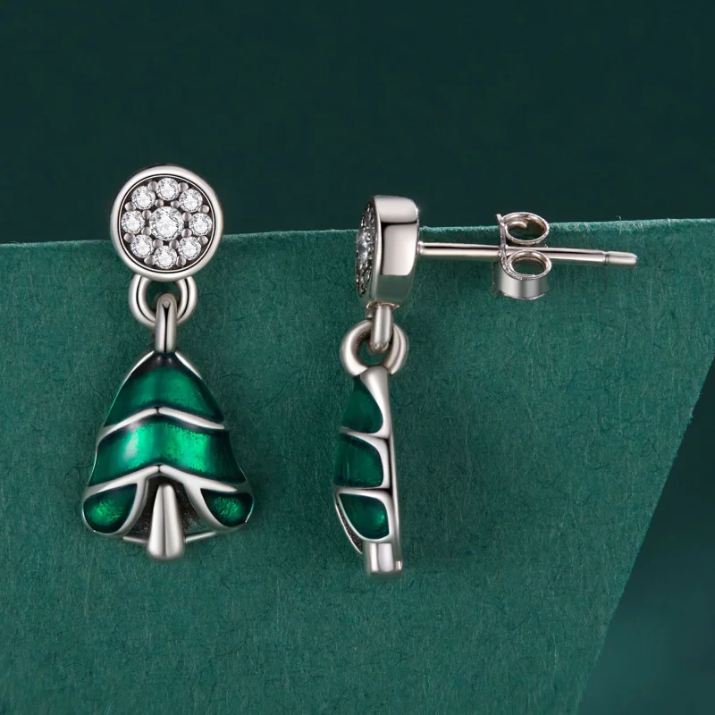 (imagem para) Brincos de Argola Estilo Pandora com Árvore de Natal - BSE919 - Visualizar 3