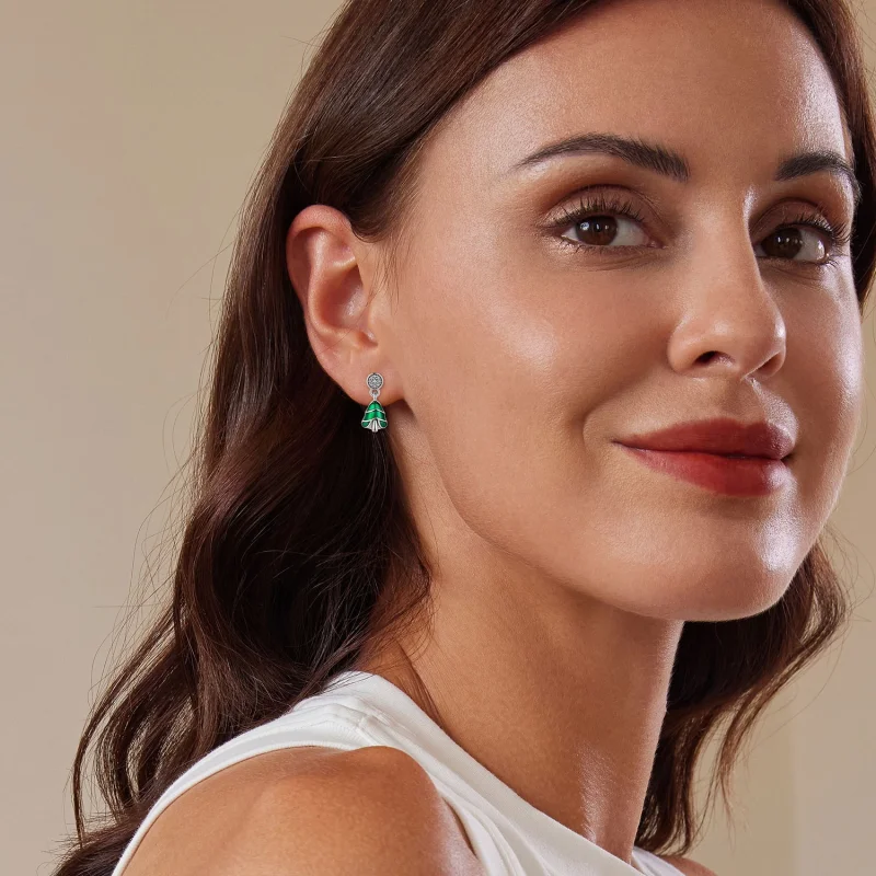 (imagem para) Brincos de Argola Estilo Pandora com Árvore de Natal - BSE919 - Visualizar 6