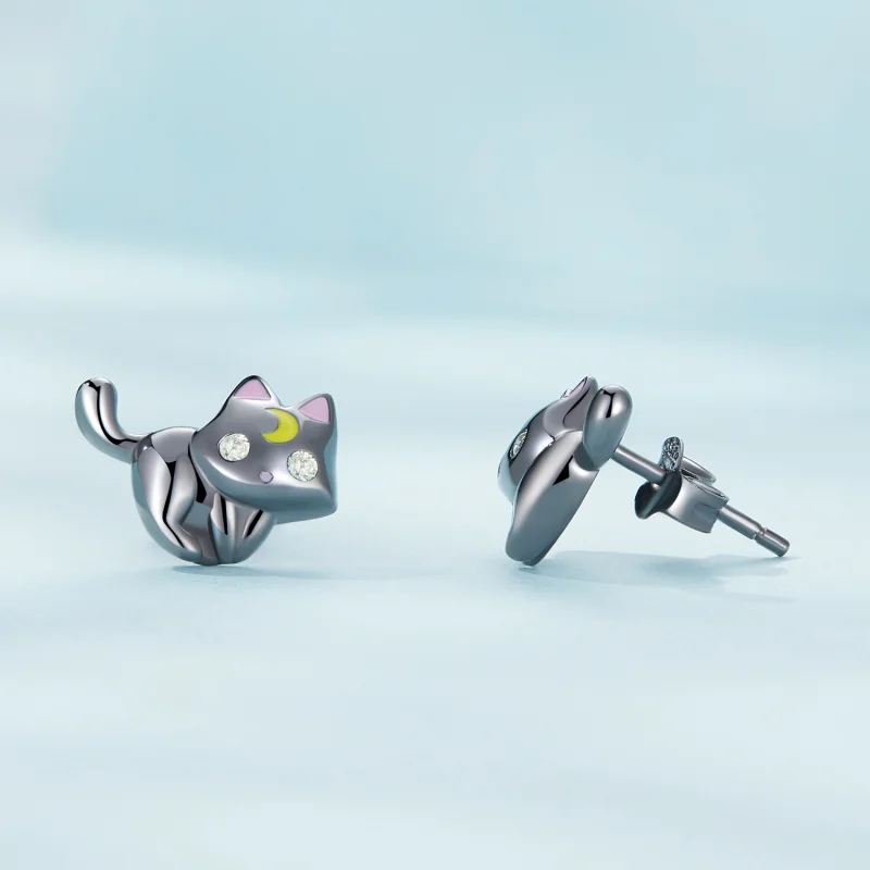 (imagem para) Brincos de Argola Estilo Pandora Gatinho Lunar - SCE1584 - Visualizar 3