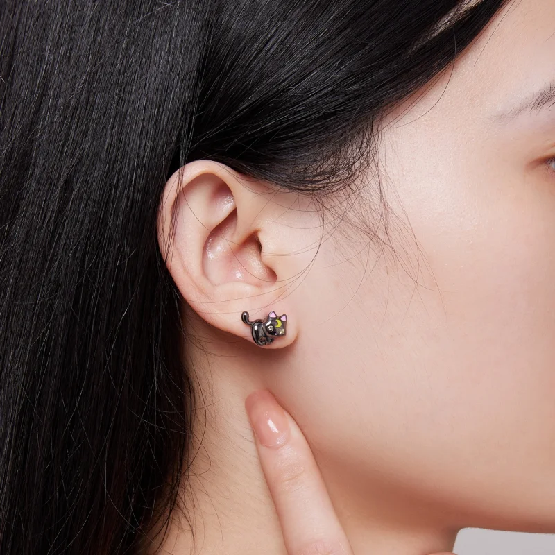 (imagem para) Brincos de Argola Estilo Pandora Gatinho Lunar - SCE1584 - Visualizar 5