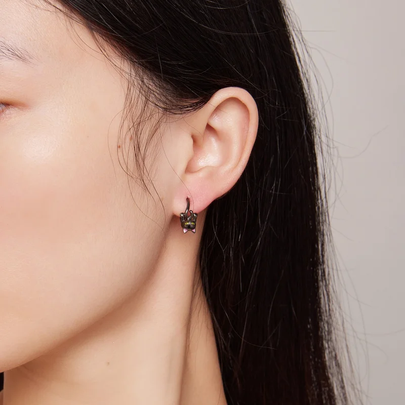 (imagem para) Brincos de Argola Estilo Pandora Gato Preto - BSE798 - Visualizar 6