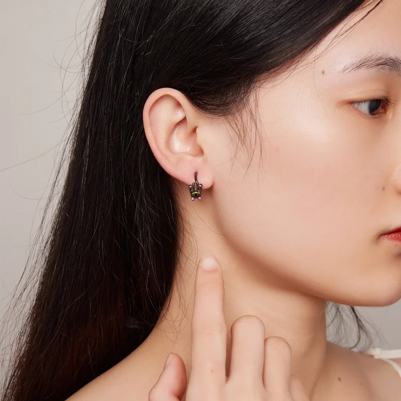 (imagem para) Brincos de Argola Estilo Pandora Gato Preto - BSE798 - Visualizar 7