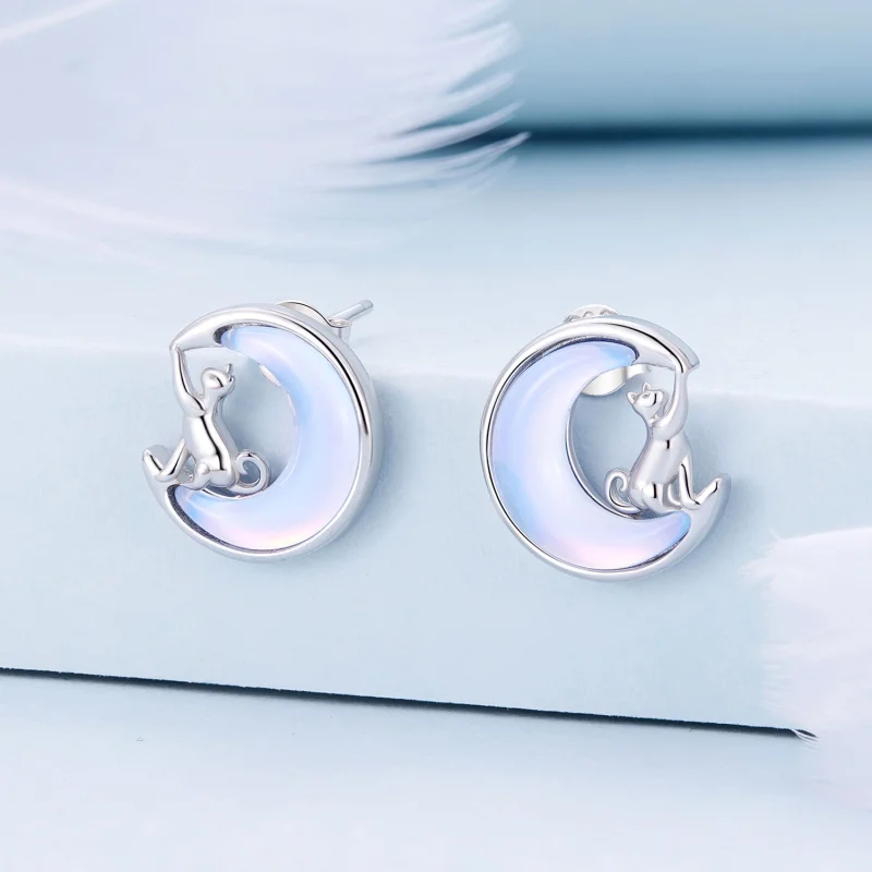 (imagem para) Brincos de Argola Estilo Pandora Lua Gato - BSE913 - Visualizar 2