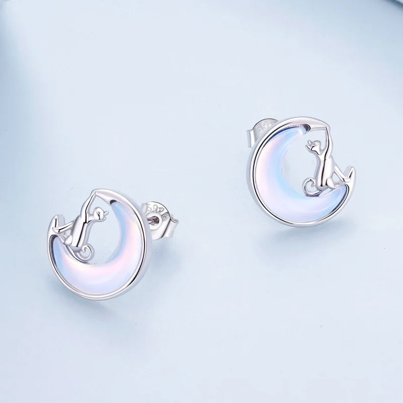 (imagem para) Brincos de Argola Estilo Pandora Lua Gato - BSE913 - Visualizar 3