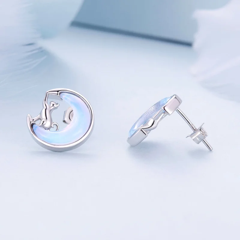 (imagem para) Brincos de Argola Estilo Pandora Lua Gato - BSE913 - Visualizar 4