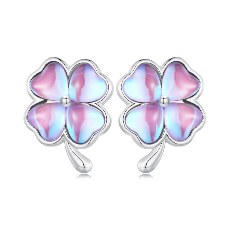 (imagem para) Brincos de Argola Estilo Pandora Trevo de Quatro Folhas - BSE914