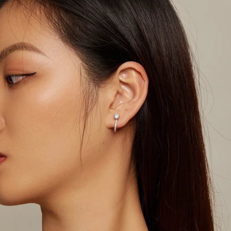 (imagem para) Brincos de Argola Simples com Zircônia no Estilo Pandora - BSE856 - Visualizar 5