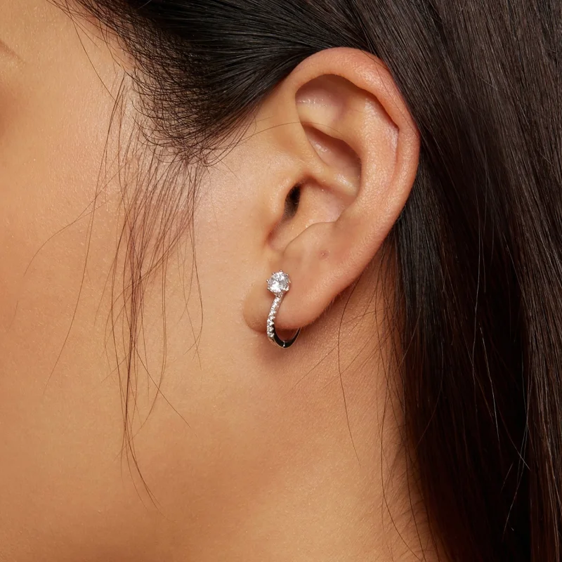 (imagem para) Brincos de Argola Simples com Zircônia no Estilo Pandora - BSE856 - Visualizar 6