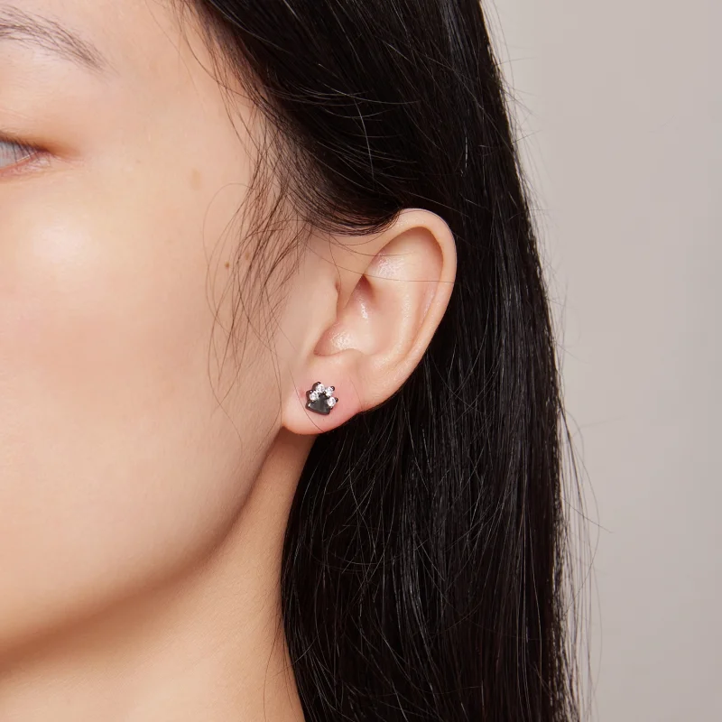 (imagem para) Brincos de Pressão Pandora Style Patinhas de Cachorro Pretos - SCE1575 - Visualizar 5