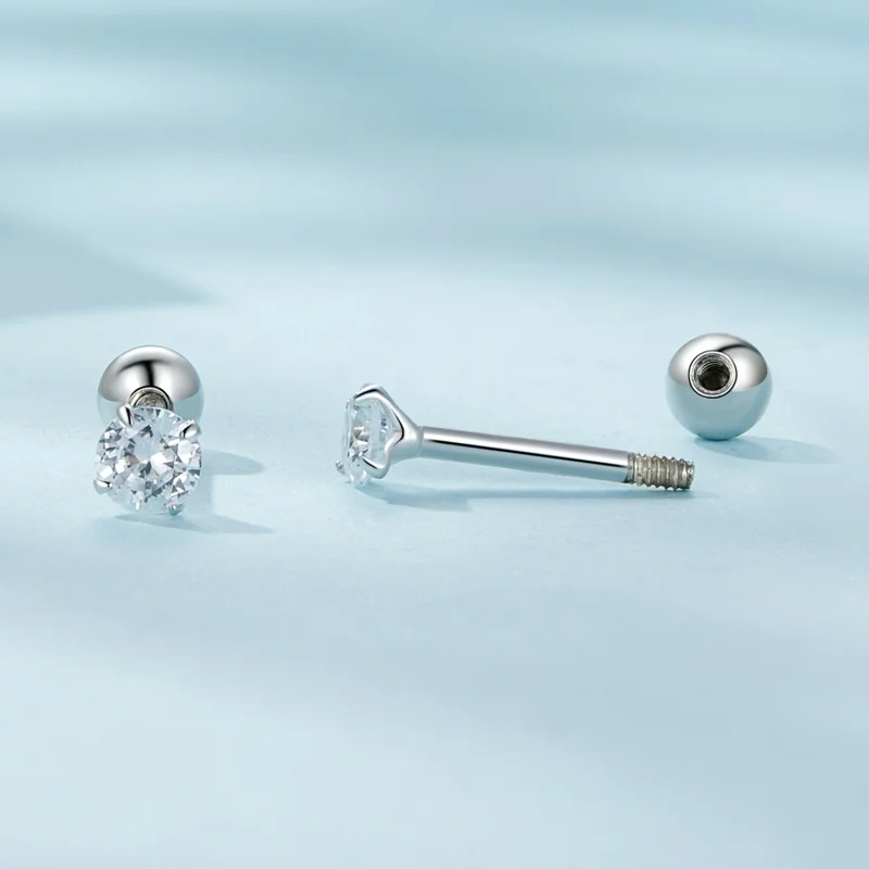 (imagem para) Brincos de Prisioneira Estilo Pandora em Zircônia Branca - SCE1646-S - Visualizar 4