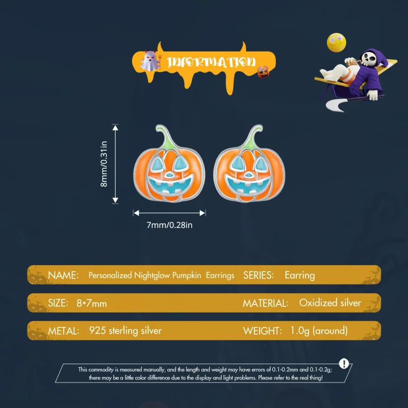 (imagem para) Brincos de Príncipe Personalizados de Abóbora Fosforescente Estilo Pandora - SCE - Visualizar 6