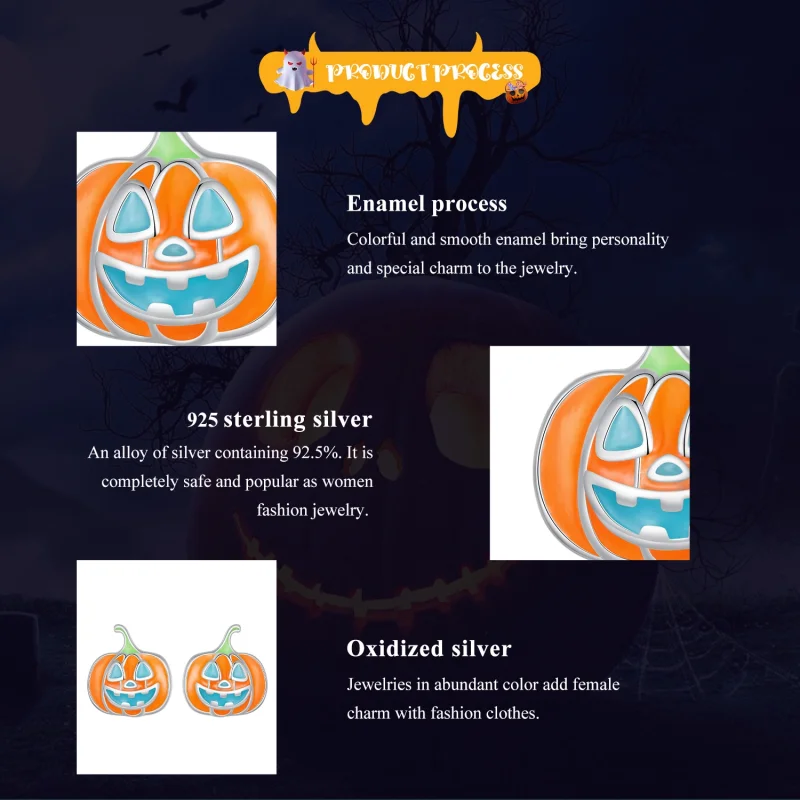 (imagem para) Brincos de Príncipe Personalizados de Abóbora Fosforescente Estilo Pandora - SCE - Visualizar 8