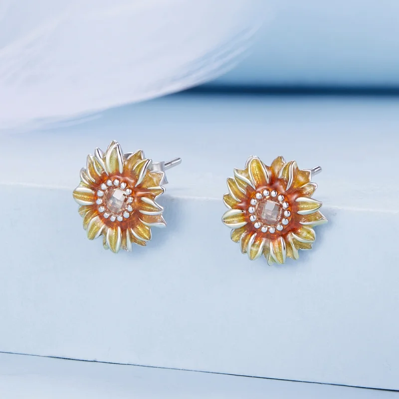 (imagem para) Brincos de Stud no Estilo Pandora com Girassol - BSE867 - Visualizar 2