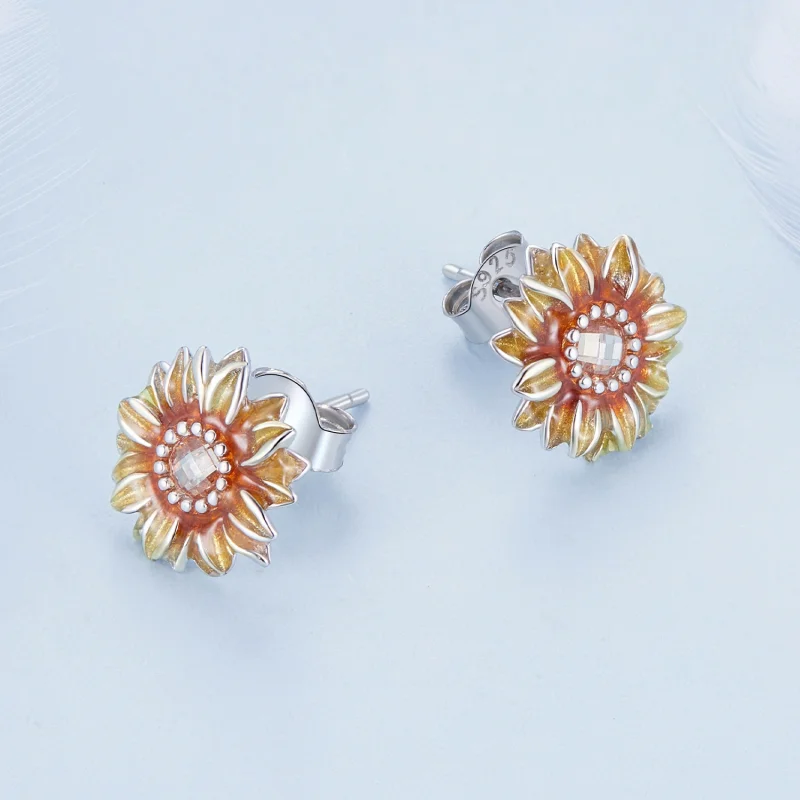 (imagem para) Brincos de Stud no Estilo Pandora com Girassol - BSE867 - Visualizar 3