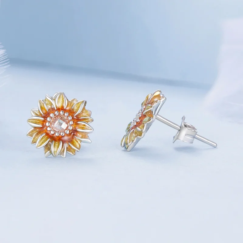 (imagem para) Brincos de Stud no Estilo Pandora com Girassol - BSE867 - Visualizar 4