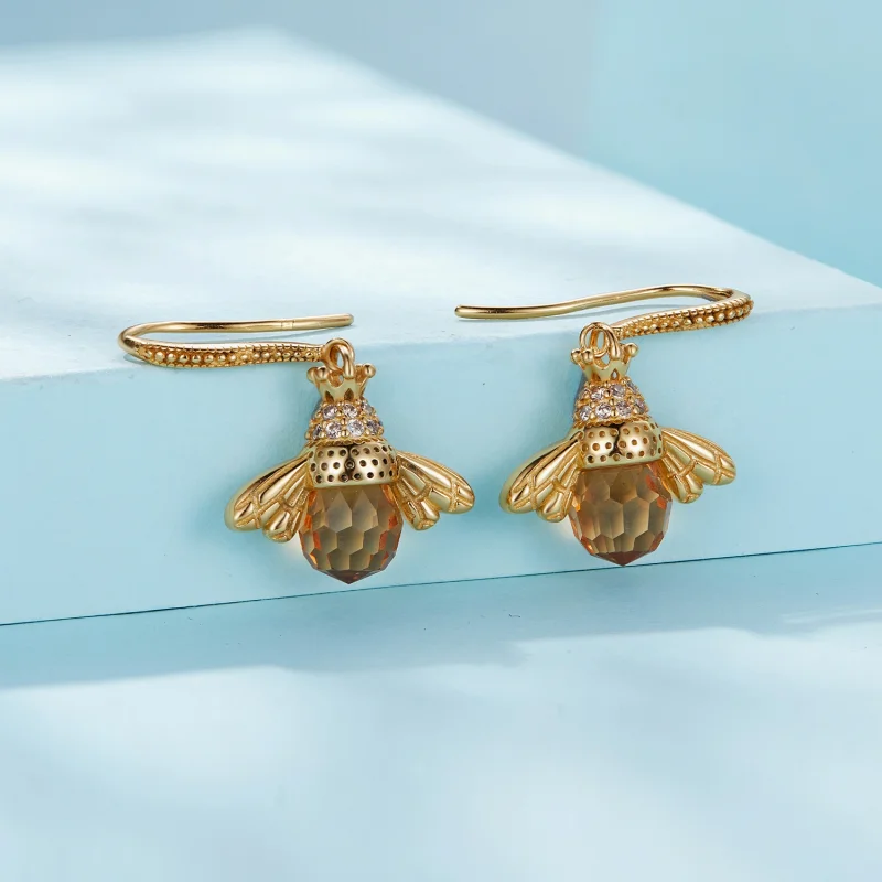 (imagem para) Brincos Pandora Estilo Pequena Abelha Dourada Pendentes - SCE149-B - Visualizar 2