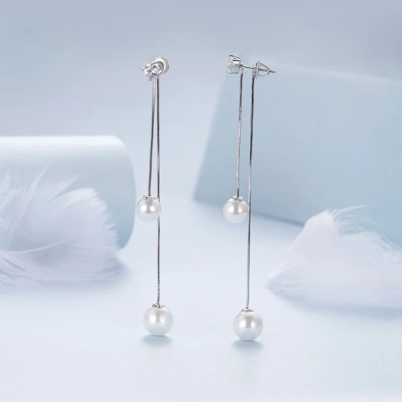 (imagem para) Brincos Pandora Style com Franjas e Miças Pendentes - BSE890 - Visualizar 3