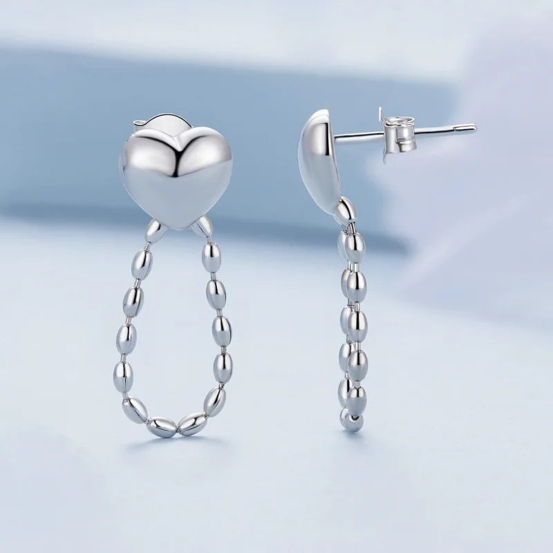 (imagem para) Brincos Pandora Style com Franjas em Formato de Coração - BSE825 - Visualizar 3