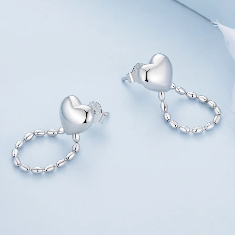 (imagem para) Brincos Pandora Style com Franjas em Formato de Coração - BSE825 - Visualizar 4