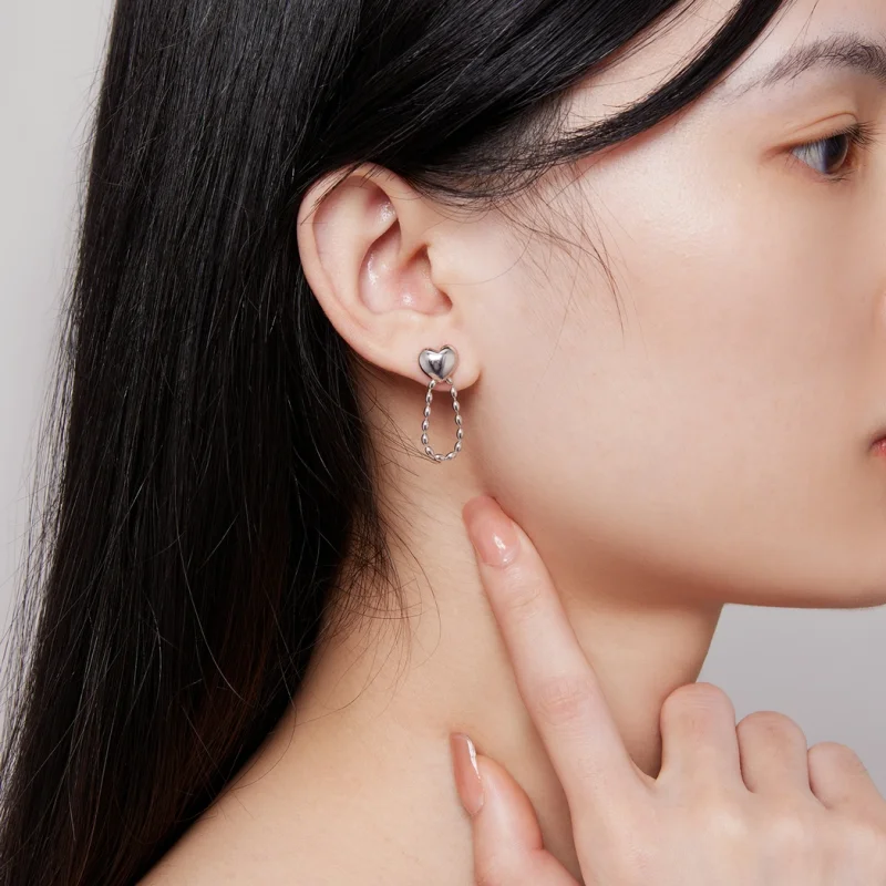 (imagem para) Brincos Pandora Style com Franjas em Formato de Coração - BSE825 - Visualizar 5