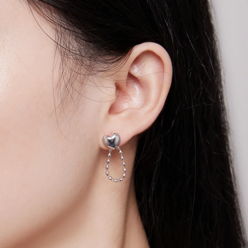 (imagem para) Brincos Pandora Style com Franjas em Formato de Coração - BSE825 - Visualizar 6