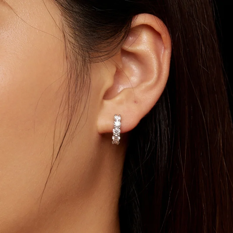 (imagem para) Brincos Pandora Style Meia Argola com Moissanite e Diamante - MSE033 - Visualizar 6