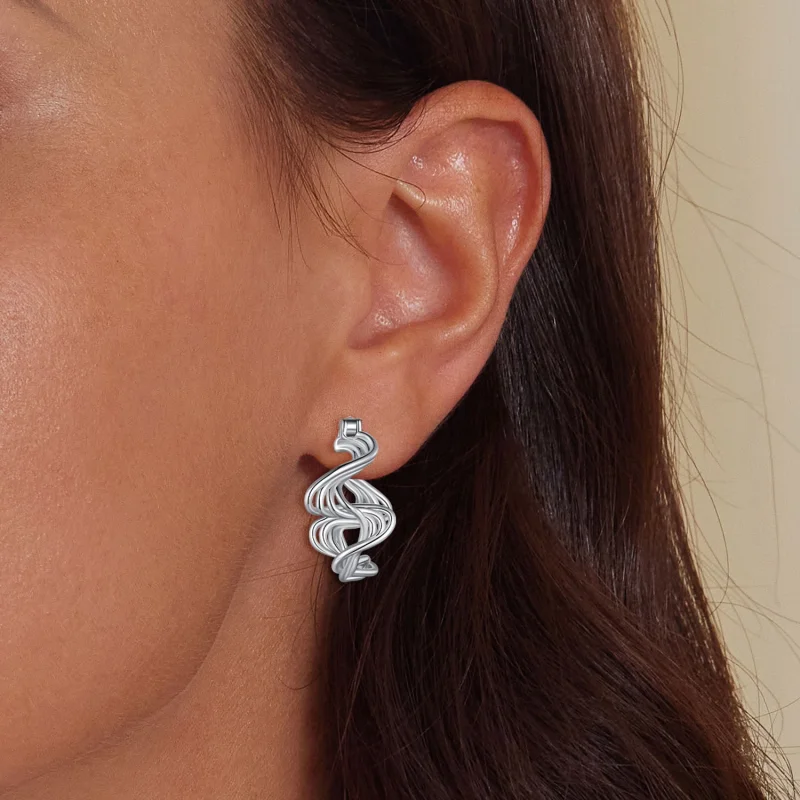 (imagem para) Brincos Pandora Style Wave Hoop - BSE907 - Visualizar 5