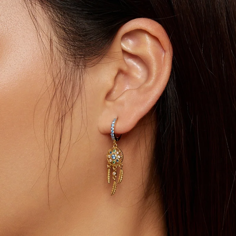 (imagem para) Brincos Pendentes Estilo Pandora Captador de Sonhos Dourado - SCE713-B - Visualizar 5