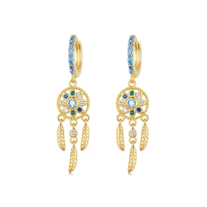 (imagem para) Brincos Pendentes Estilo Pandora Captador de Sonhos Dourado - SCE713-B