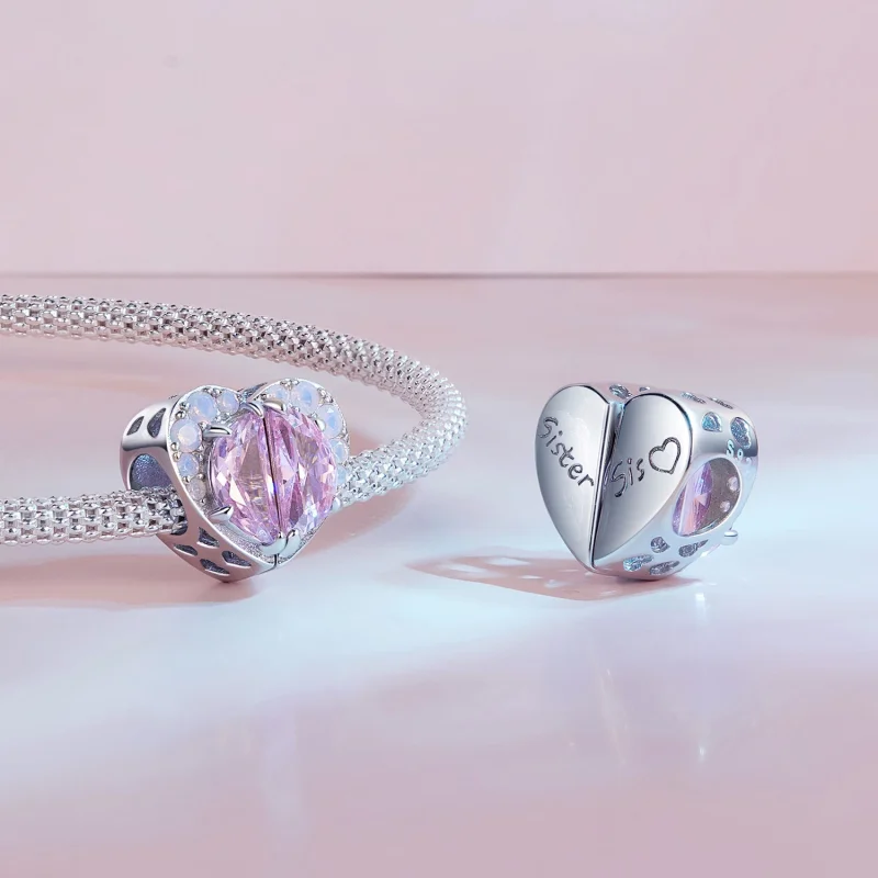 (imagem para) Charm Coração Irmãs Rosas Estilo Pandora - SCC2641 - Visualizar 5