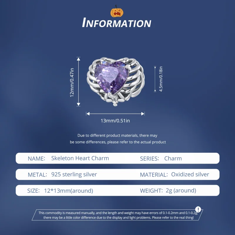 (imagem para) Charm do Coração Esquelético no Estilo Pandora - BSC910 - Visualizar 6