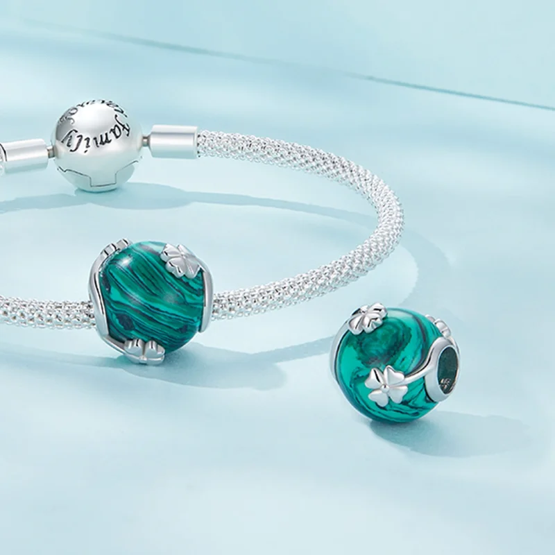 (imagem para) Charm Malachite Trevo de Quatro Folhas Estilo Pandora - SCC2489 - Visualizar 4