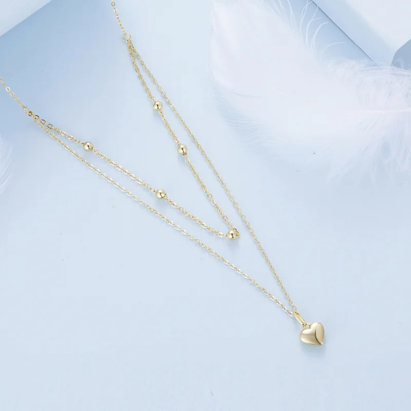 (imagem para) Colar de Contas com Coração de Amor Dourado Estilo Pandora - BSN168-B - Visualizar 3