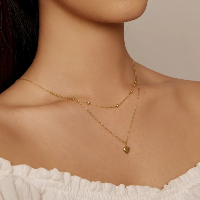 (imagem para) Colar de Contas com Coração de Amor Dourado Estilo Pandora - BSN168-B - Visualizar 5