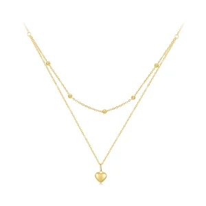 Colar de Contas com Coração de Amor Dourado Estilo Pandora - BSN168-B (imagem para) Colar de Contas com Coração de Amor Dourado Estilo Pandora - BSN168-B