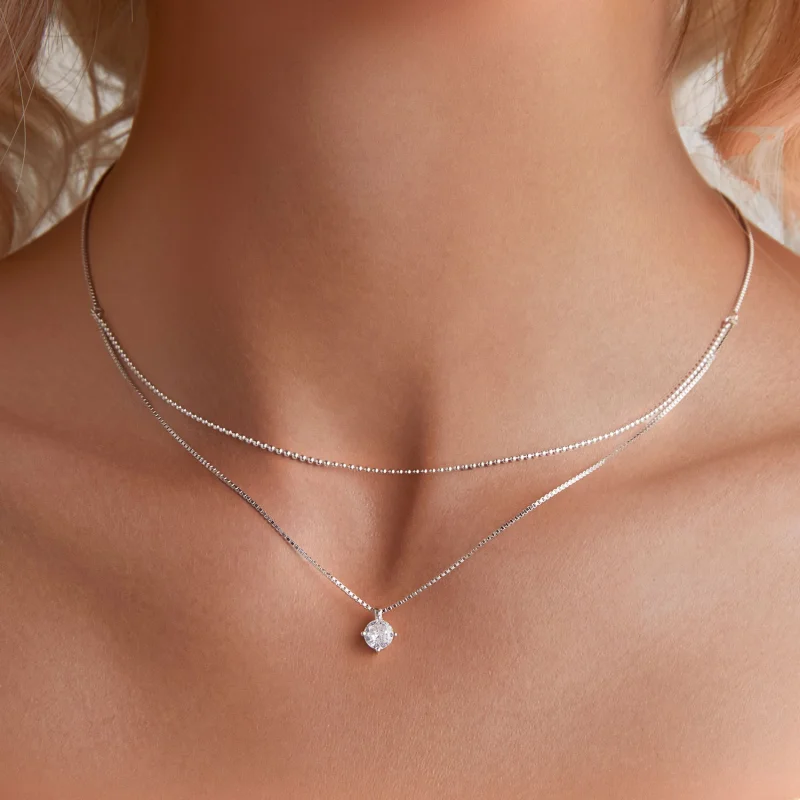 (imagem para) Colar Duplo Brilhante Estilo Pandora - BSN358 - Visualizar 5