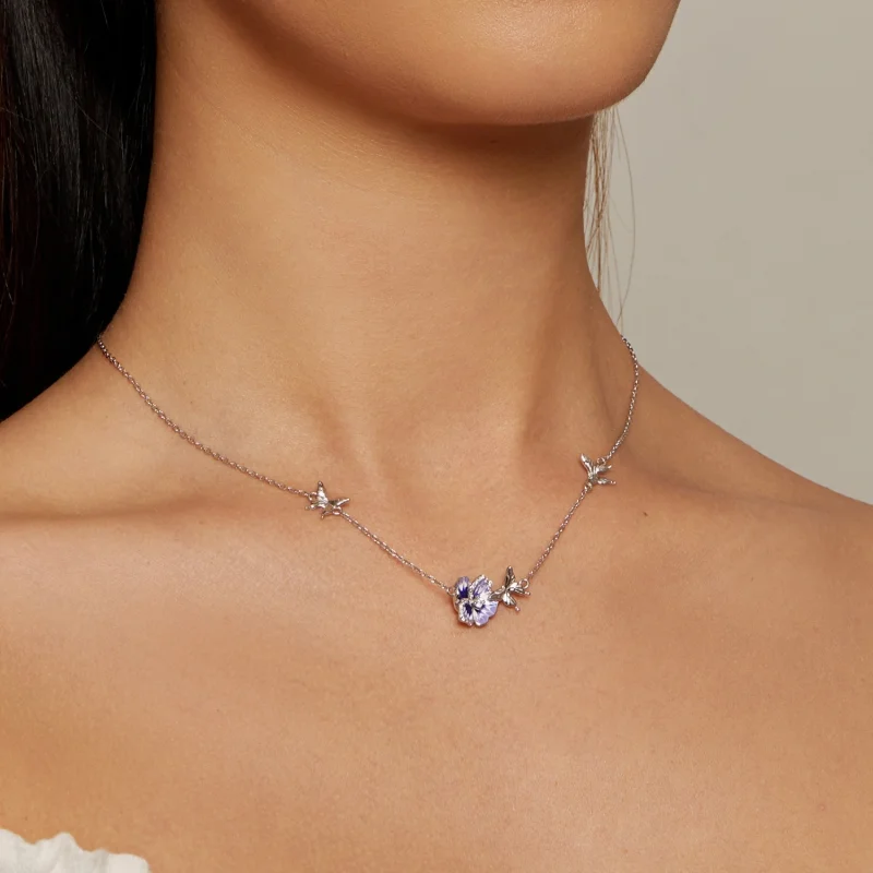 (imagem para) Colar Extensível de Amor-Perfeito Estilo Pandora - BSN336 - Visualizar 5