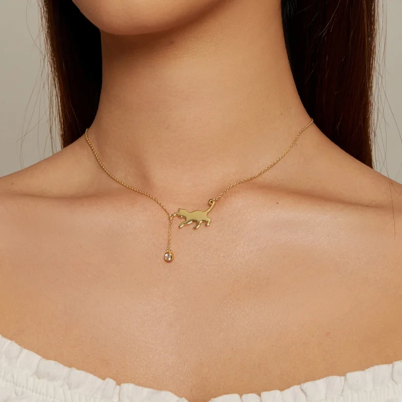 (imagem para) Colar Pandora Style Gatinho Travesso Dourado - SCN232-B - Visualizar 4