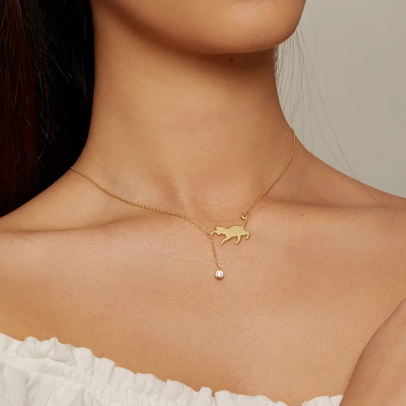 (imagem para) Colar Pandora Style Gatinho Travesso Dourado - SCN232-B - Visualizar 5