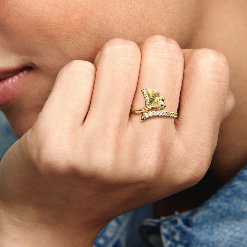 (imagem para) Anel Pandora Ginkgo banhado a ouro 14k - 162444C01 - Visualizar 6