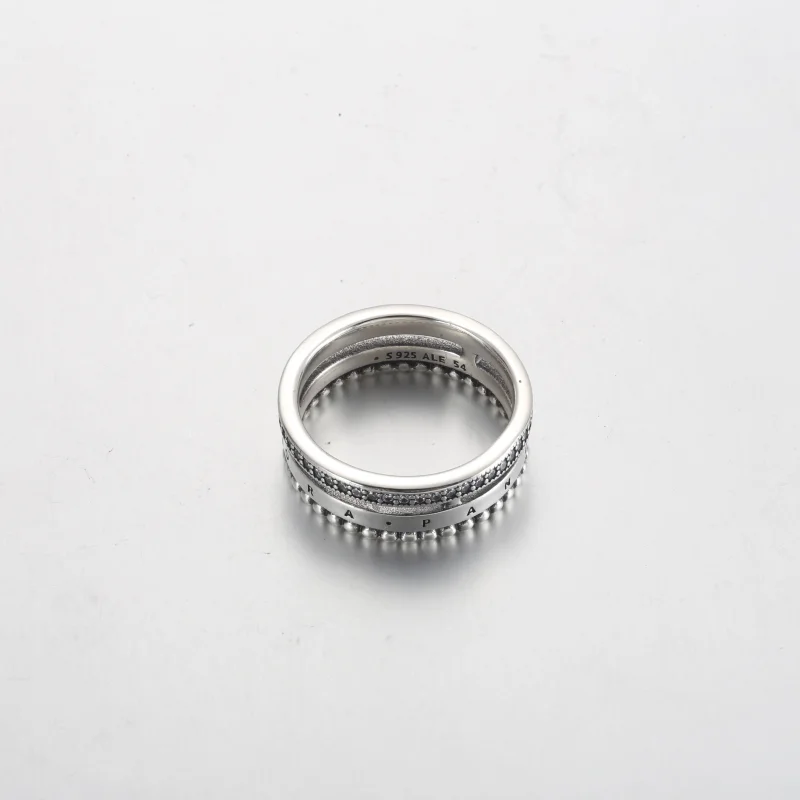 (imagem para) Anel Pandora Signature Logo Pavé & Miçangas - 192312C01 - Visualizar 3