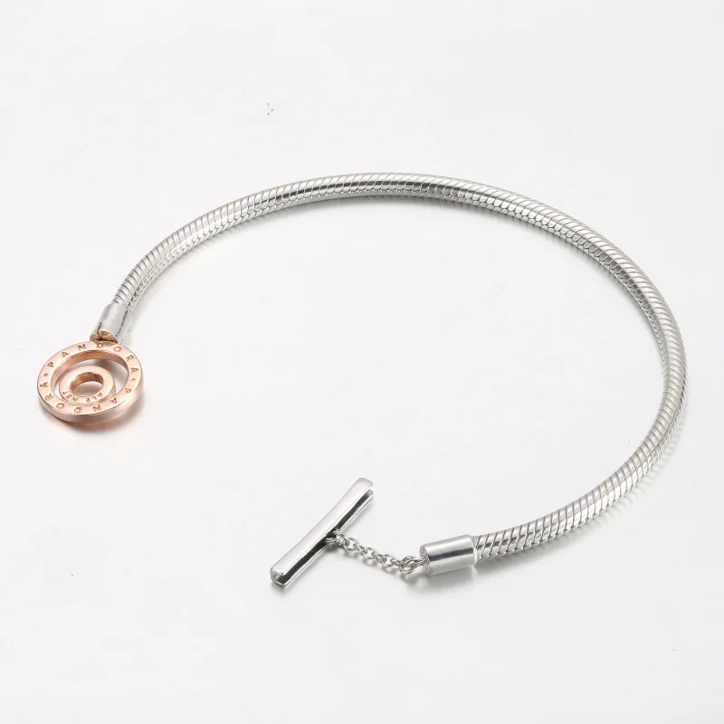 (imagem para) Bracelete Pandora Moments Duplo Tom Logo T-Bar Corrente Snake - 582309C00 - Visualizar 3