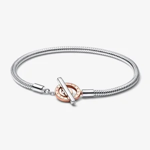 (imagem para) Bracelete Pandora Moments Duplo Tom Logo T-Bar Corrente Snake - 582309C00