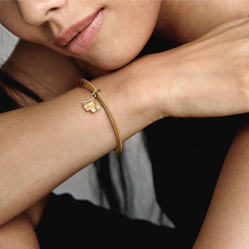 (imagem para) Brinco Pandora Ginkgo banhado a ouro 14k com zircônia cúbica incolor - 762428C01 - Visualizar 5